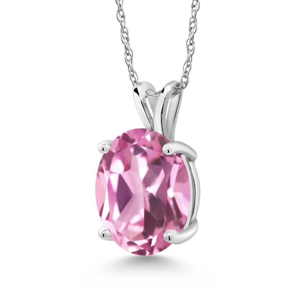 Light Pink Created Sapphire - September_Pendant in 14K White Gold