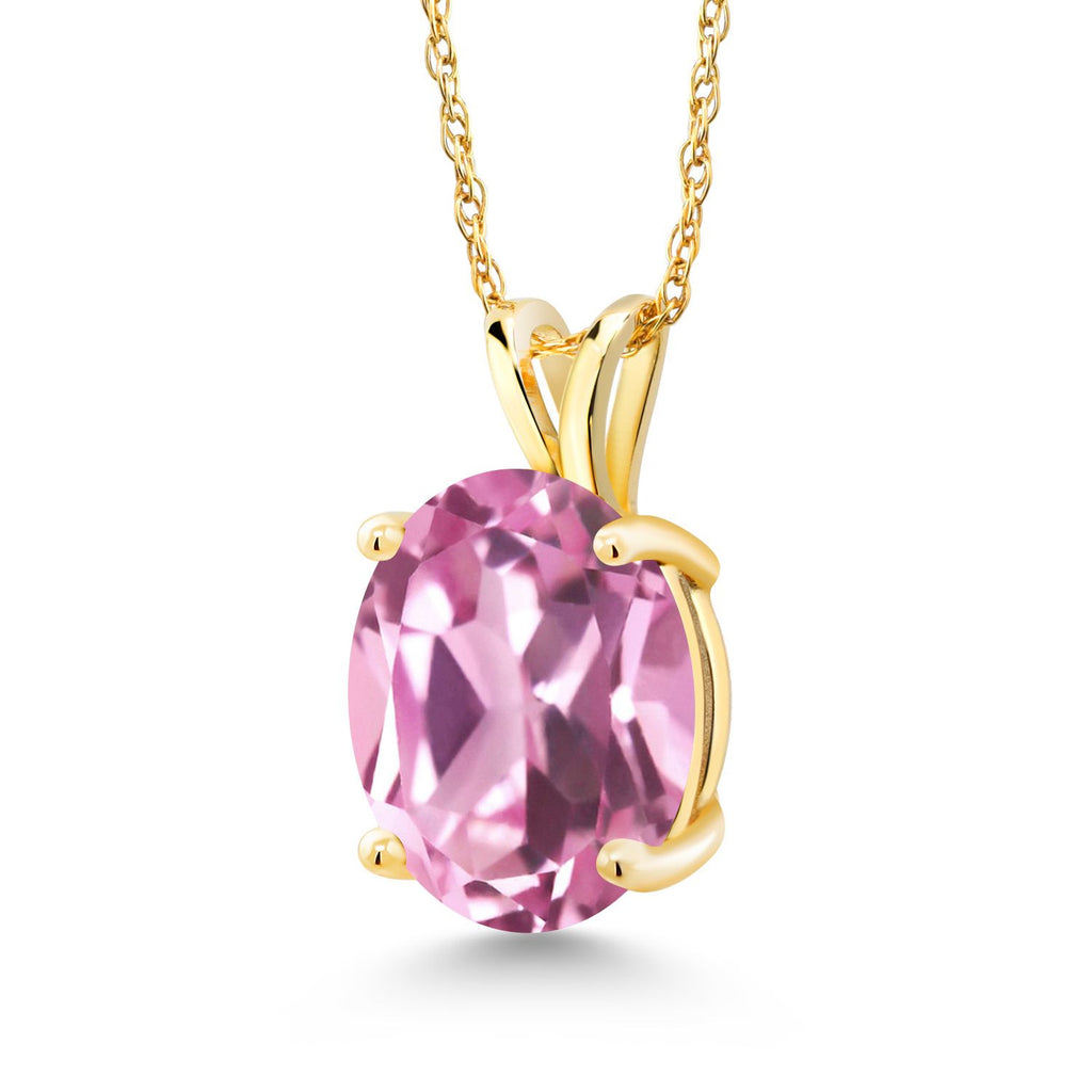 Light Pink Created Sapphire - September_Pendant in 14K Yellow Gold