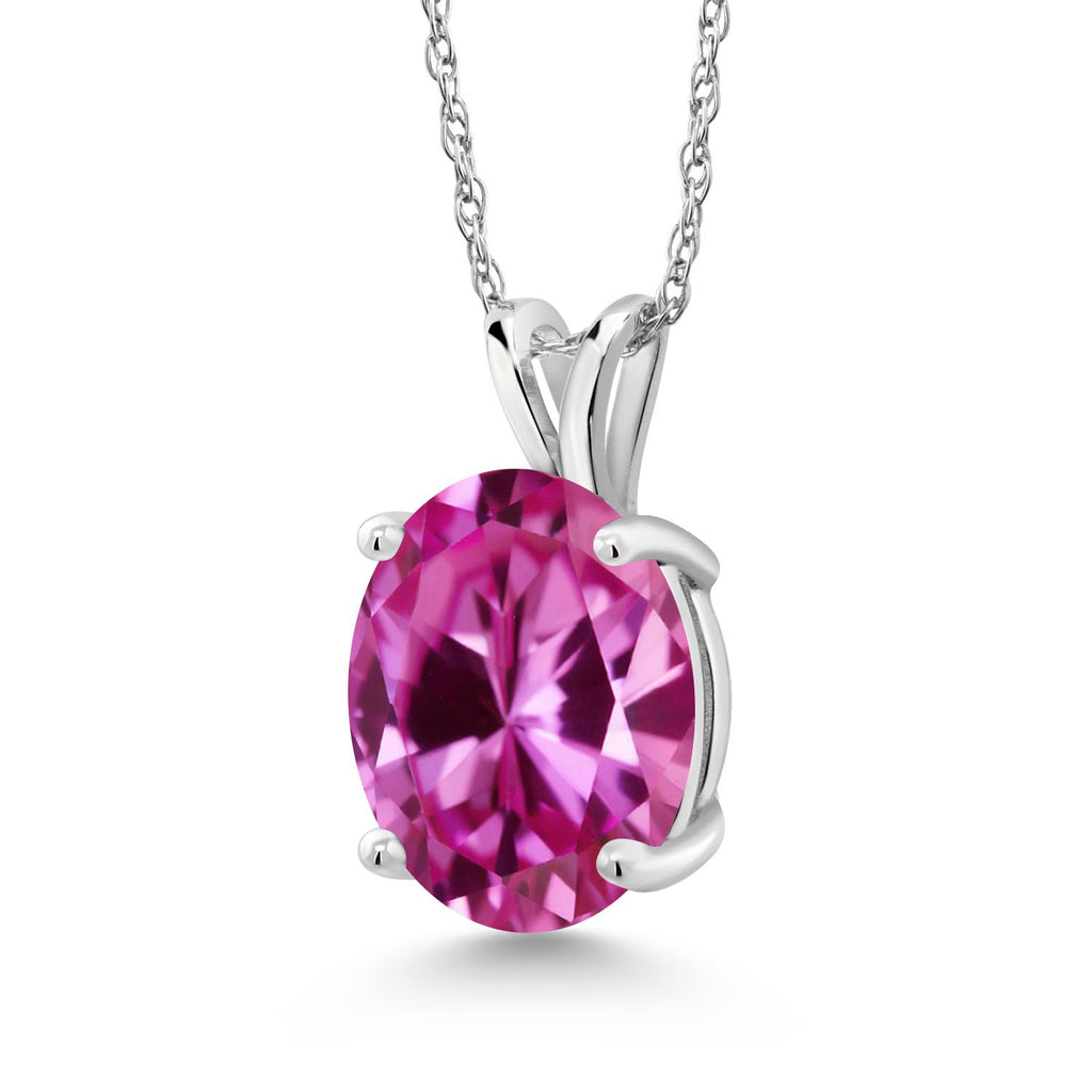 Pink Created Sapphire - September_Pendant in 14K White Gold