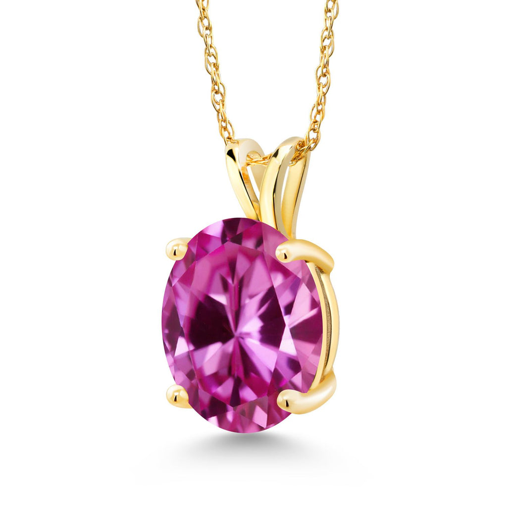 Pink Created Sapphire - September_Pendant in 14K Yellow Gold