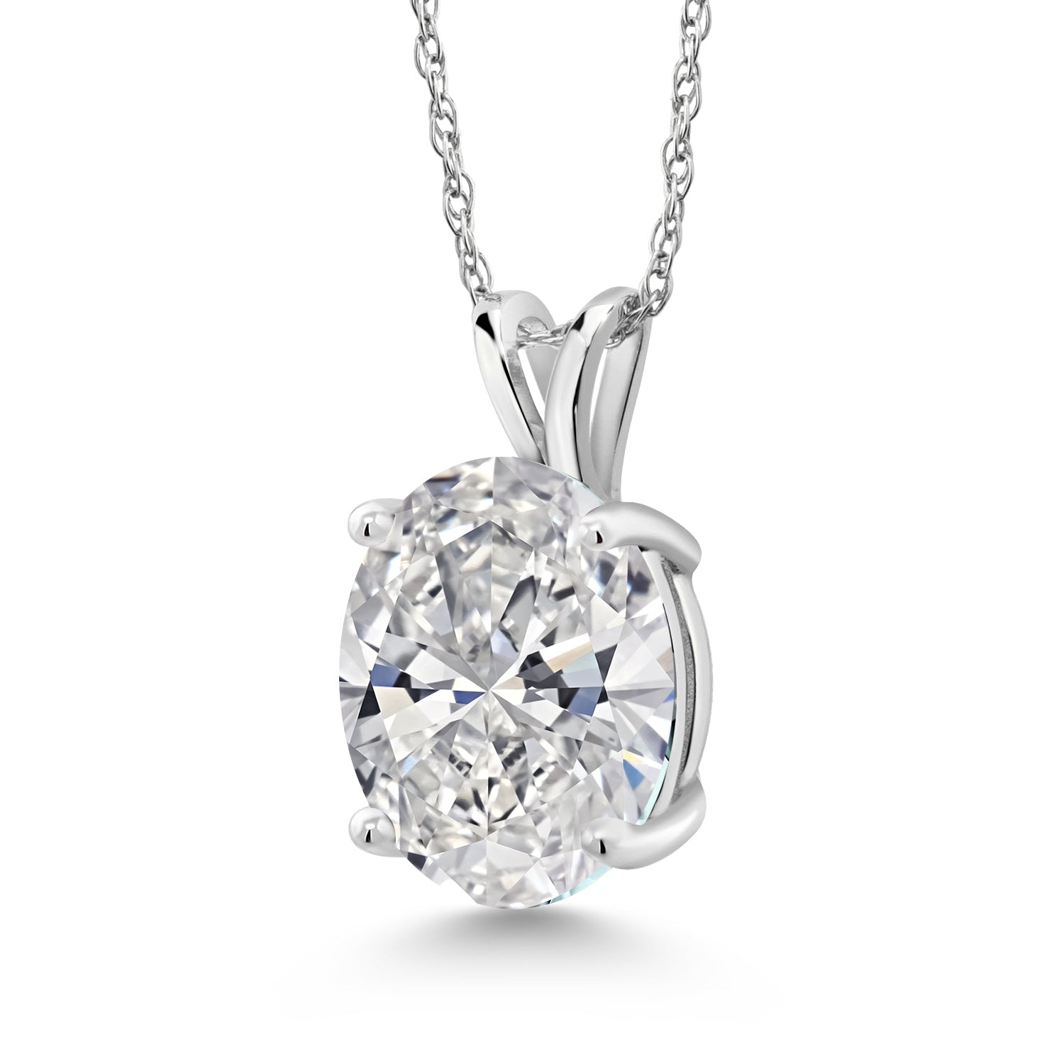 3.00 Cttw 14K White Gold IGI Certified Lab Grown Diamond Pendant Necklace | Oval | F-G Color VS1 Clarity | With 18 Inch Chain | Gold Necklace For Women