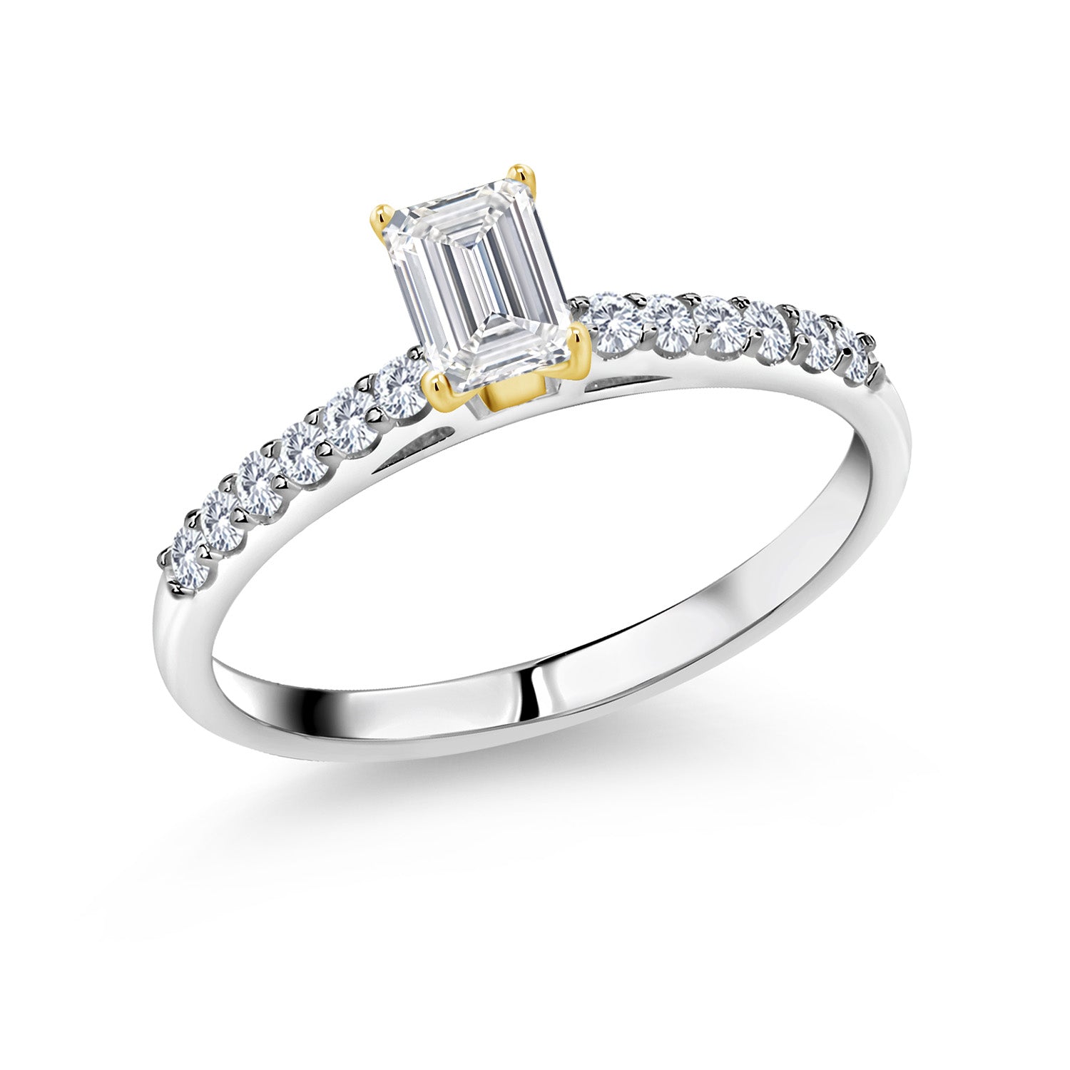 925 Silver and 10K Yellow Gold White Lab Grown Diamond Engagement Ring For Women | 0.83 Cttw | Emerald Cut 6X4MM | Gemstone April Birthstone | Available in Size 5,6,7,8,9