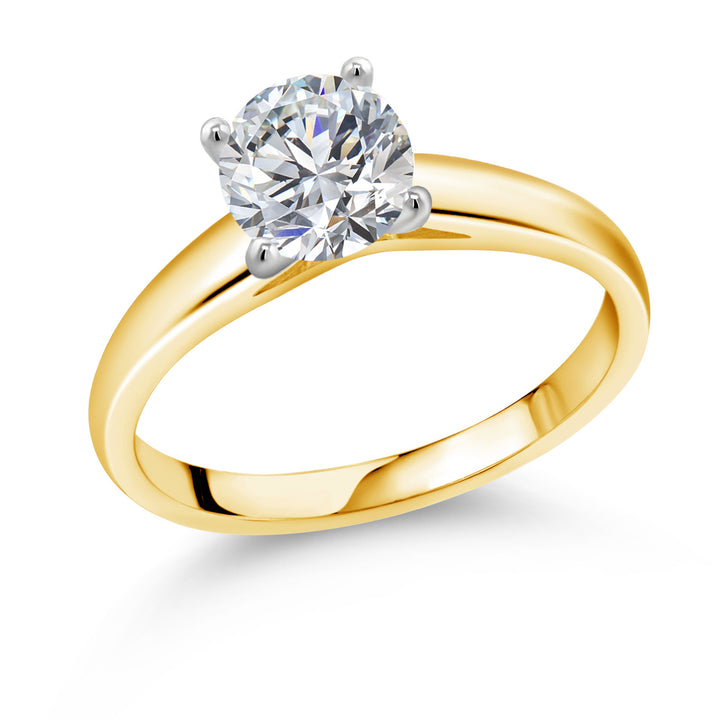 1.00 Ct IGI Certified Lab Grown Diamond in 10K Yellow Gold with White Gold Prongs Solitaire Engagement Ring for Women | Round Shape | E-F Color | VS1 Clarity | Available In Size 5, 6, 7, 8, 9