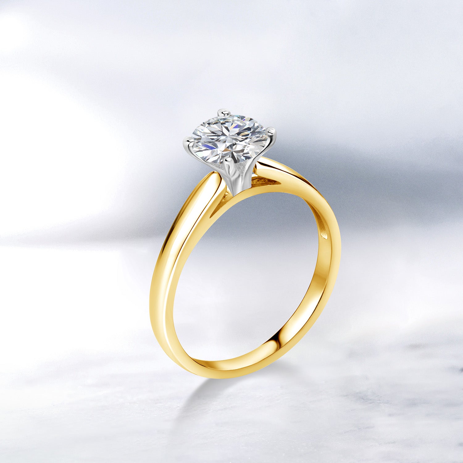 1.00 Ct IGI Certified Lab Grown Diamond in 10K Yellow Gold with White Gold Prongs Solitaire Engagement Ring for Women | Round Shape | E-F Color | VS1 Clarity | Available In Size 5, 6, 7, 8, 9