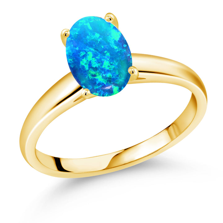 Blue Simulated Opal - October_5_Ring in 10K Yellow Gold