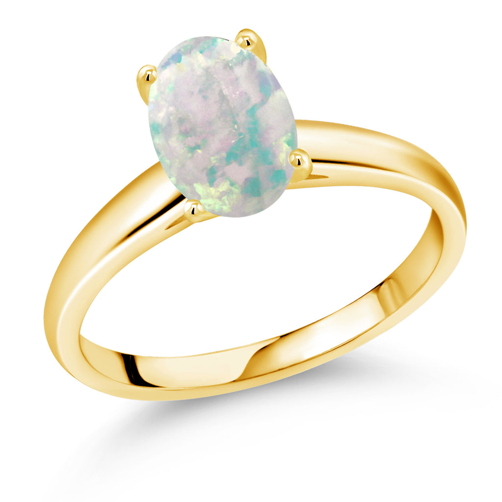 White Simulated Opal-Cabochon - October_9_Ring in 10K Yellow Gold