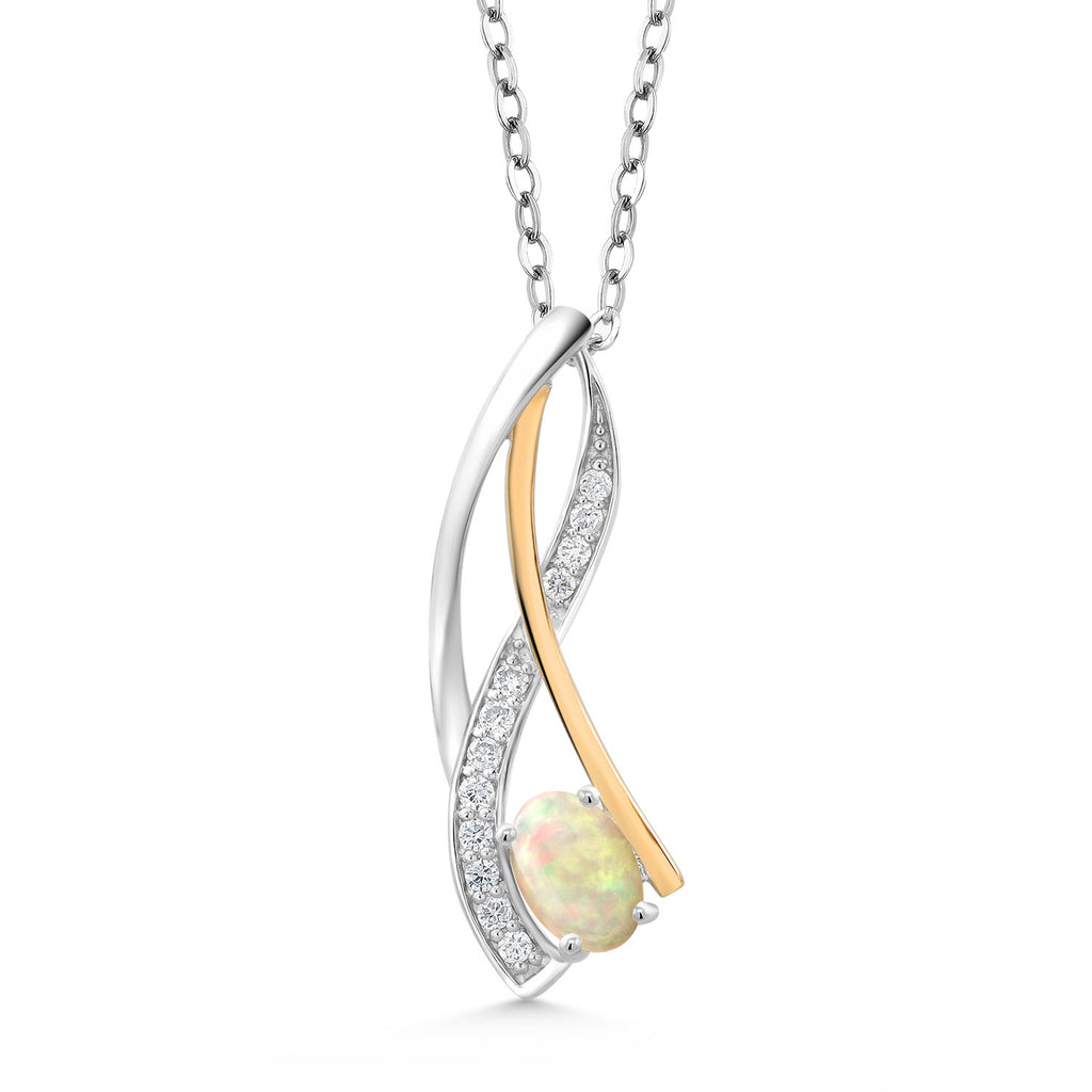 Ethiopian Opal - October_Pendant in 925 Sterling Silver and 10K Yellow Gold