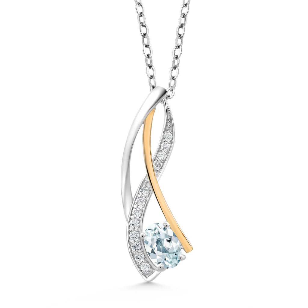 Aquamarine - March_Pendant in 925 Sterling Silver and 10K Yellow Gold