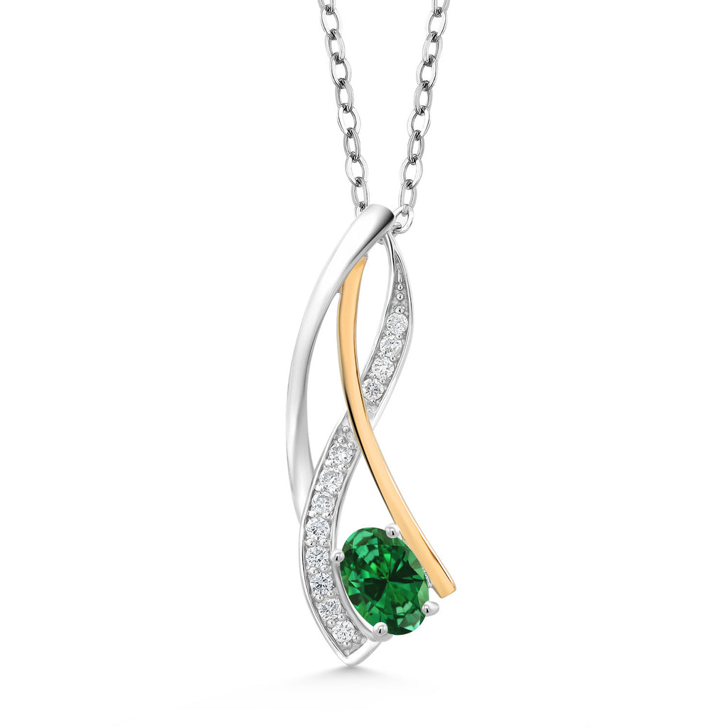 Created Emerald - May_Pendant in 925 Sterling Silver and 10K Yellow Gold