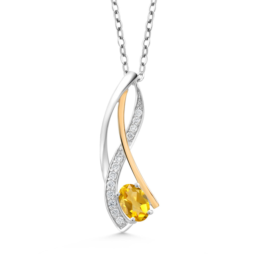 Citrine - November_Pendant in 925 Sterling Silver and 10K Yellow Gold