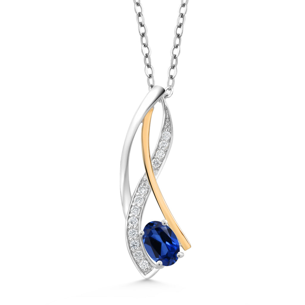 Created Sapphire - September_Pendant in 925 Sterling Silver and 10K Yellow Gold