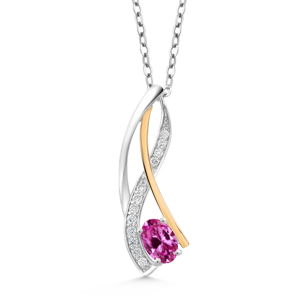 Pink Created Sapphire - September_Pendant in 925 Sterling Silver and 10K Yellow Gold