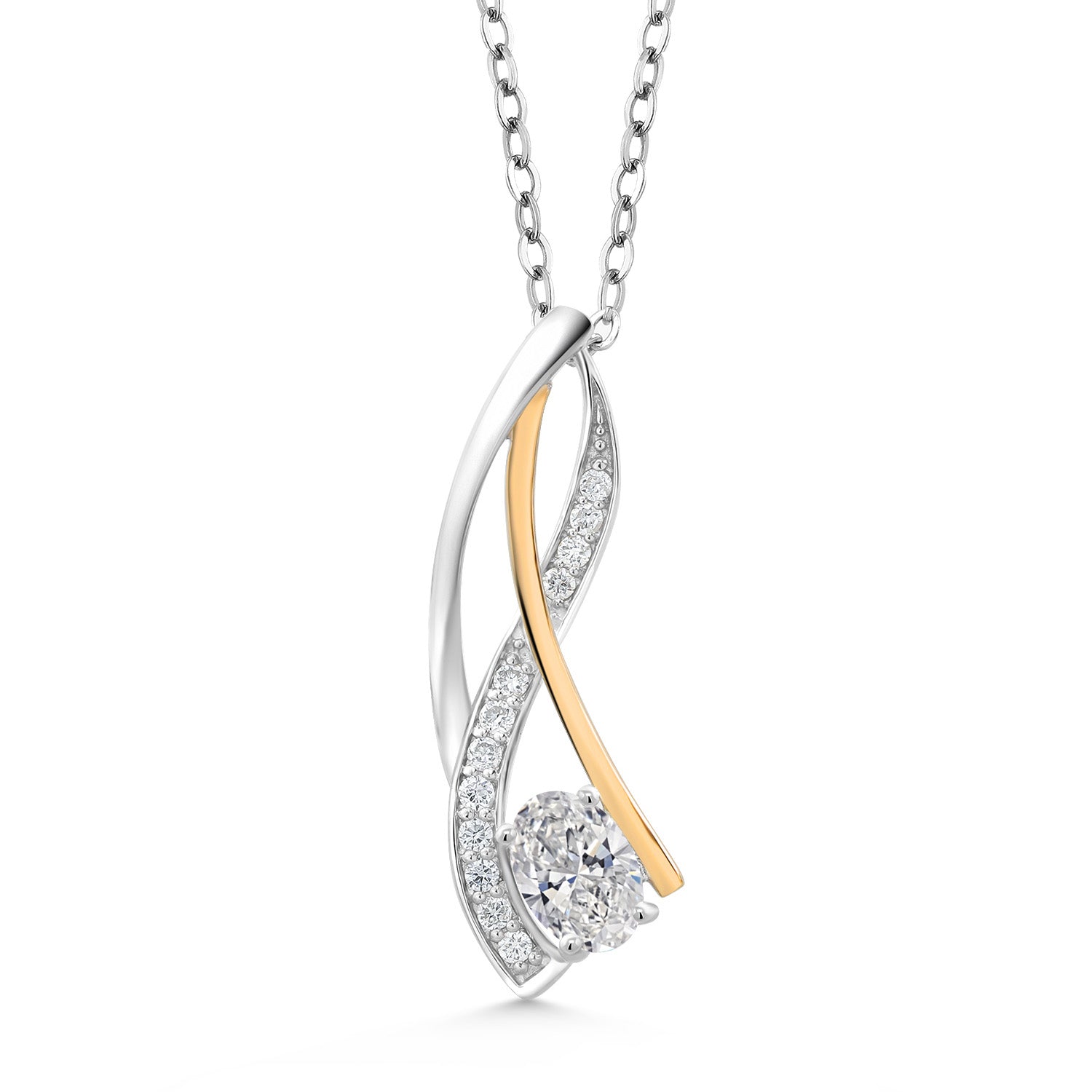 925 Silver and 10K Yellow Gold White Lab Grown Diamond Pendant Necklace for Women | 0.48 Cttw | Gemstone April Birthstone | Oval 6X4MM | With 18 Inch Chain