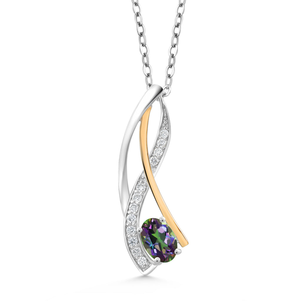 Green Mystic Topaz_Pendant in 925 Sterling Silver and 10K Yellow Gold