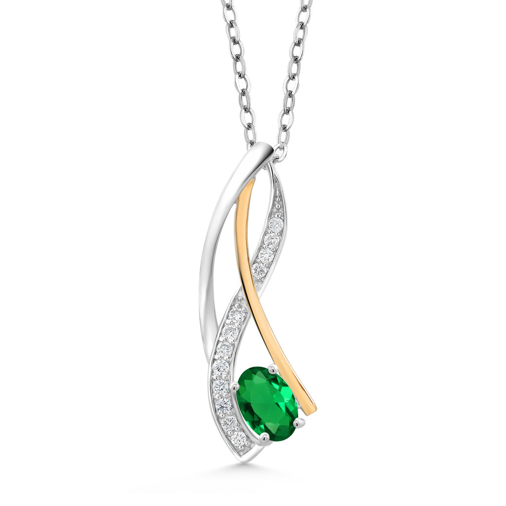 Nano Emerald - May_Pendant in 925 Sterling Silver and 10K Yellow Gold
