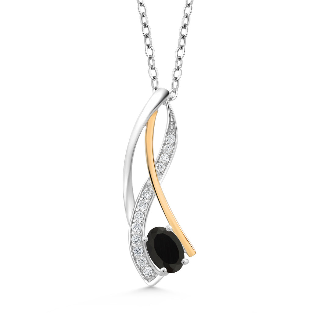 Onyx - December_Pendant in 925 Sterling Silver and 10K Yellow Gold