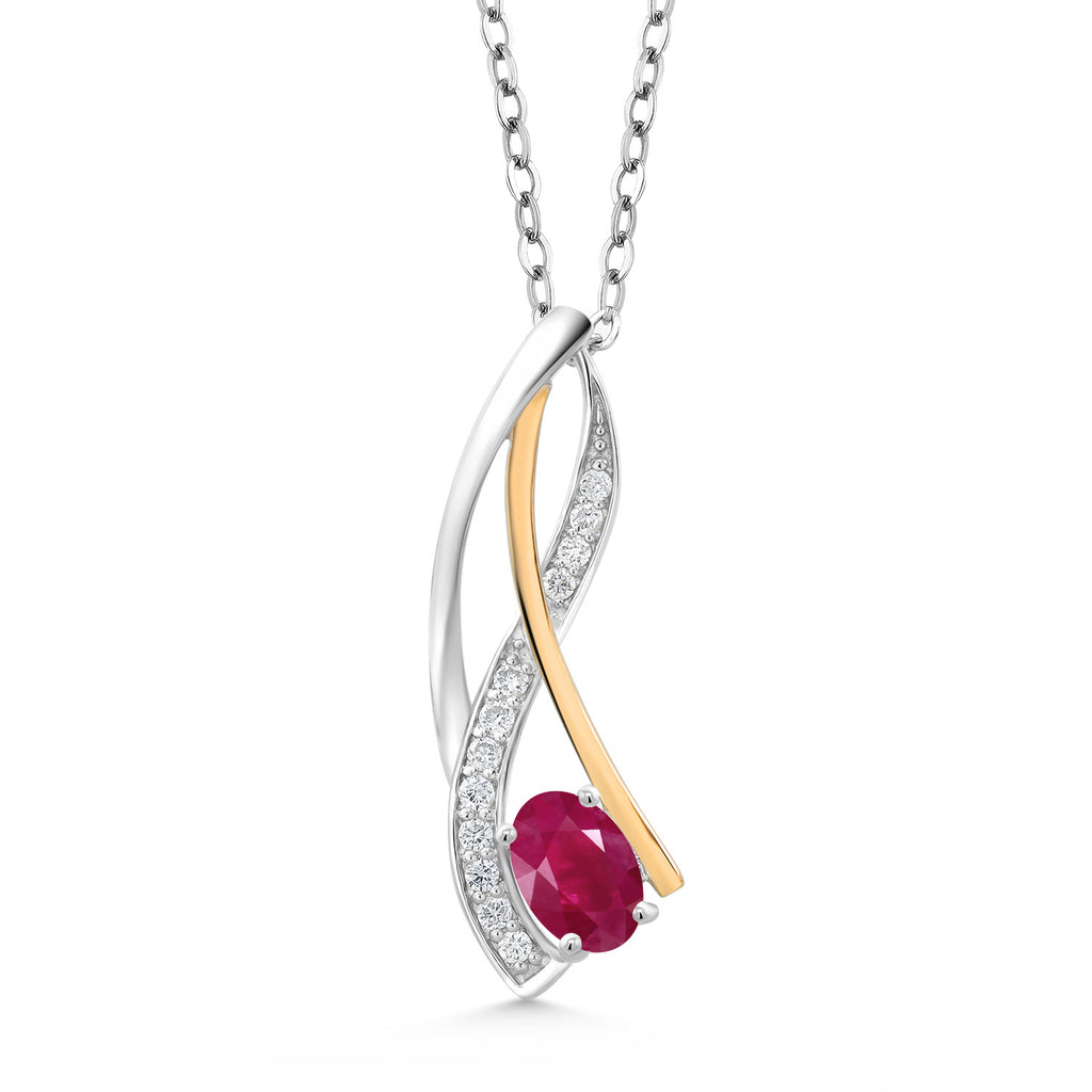 Ruby - July_Pendant in 925 Sterling Silver and 10K Yellow Gold