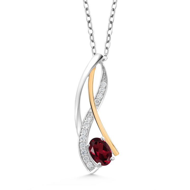 Rhodolite Garnet_Pendant in 925 Sterling Silver and 10K Yellow Gold
