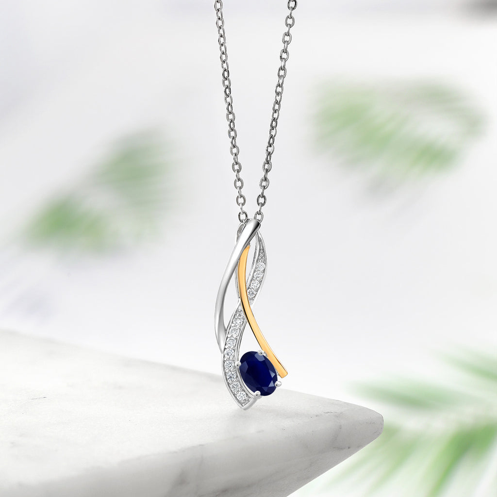 Sapphire - September_Pendant in 925 Sterling Silver and 10K Yellow Gold