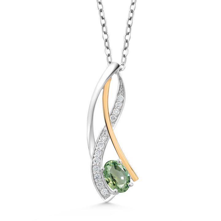 Green Sapphire - September_Pendant in 925 Sterling Silver and 10K Yellow Gold