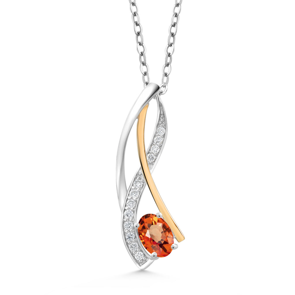 Orange Sapphire - September_Pendant in 925 Sterling Silver and 10K Yellow Gold