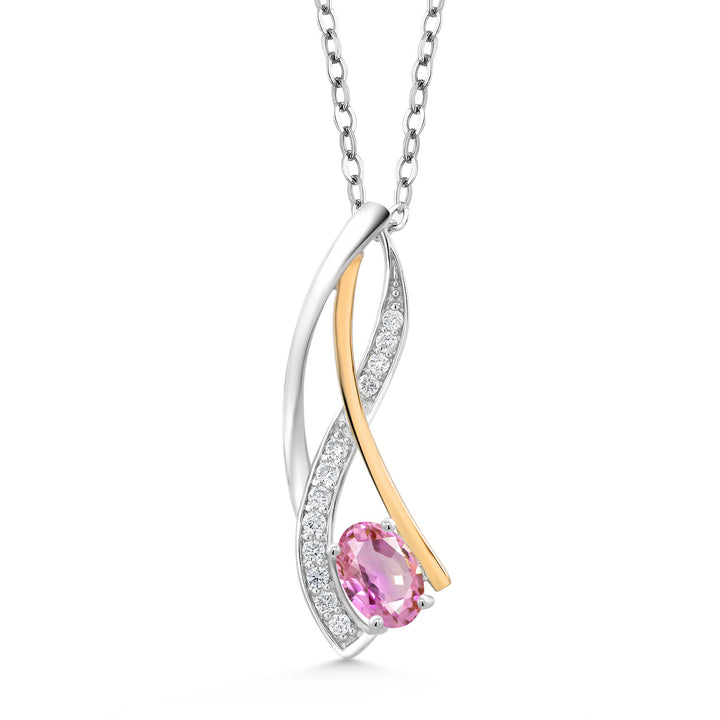 Pink Sapphire - September_Pendant in 925 Sterling Silver and 10K Yellow Gold