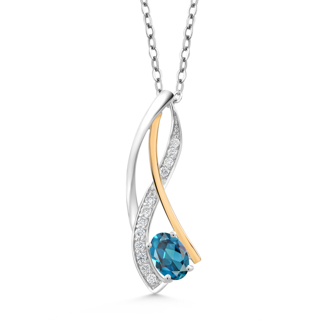 London Blue Topaz - November_Pendant in 925 Sterling Silver and 10K Yellow Gold