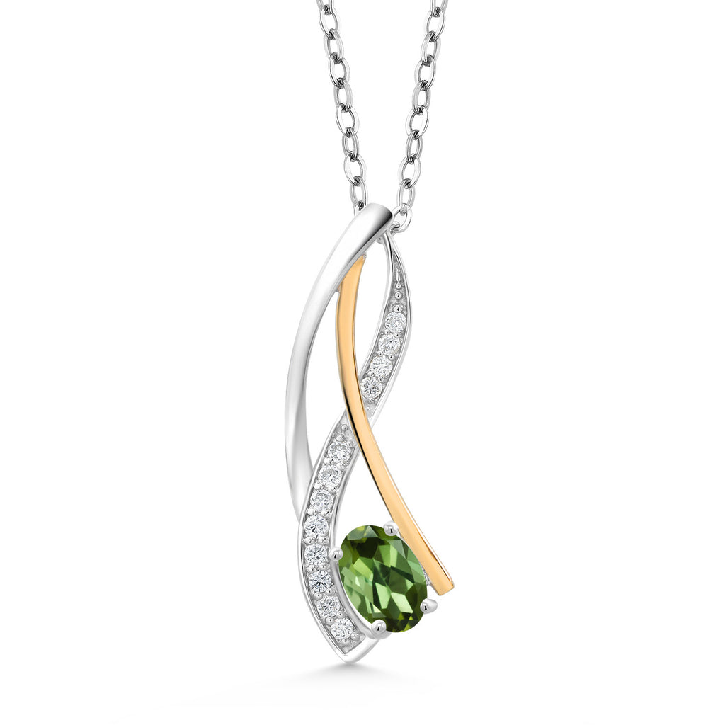 Green Tourmaline - October_Pendant in 925 Sterling Silver and 10K Yellow Gold