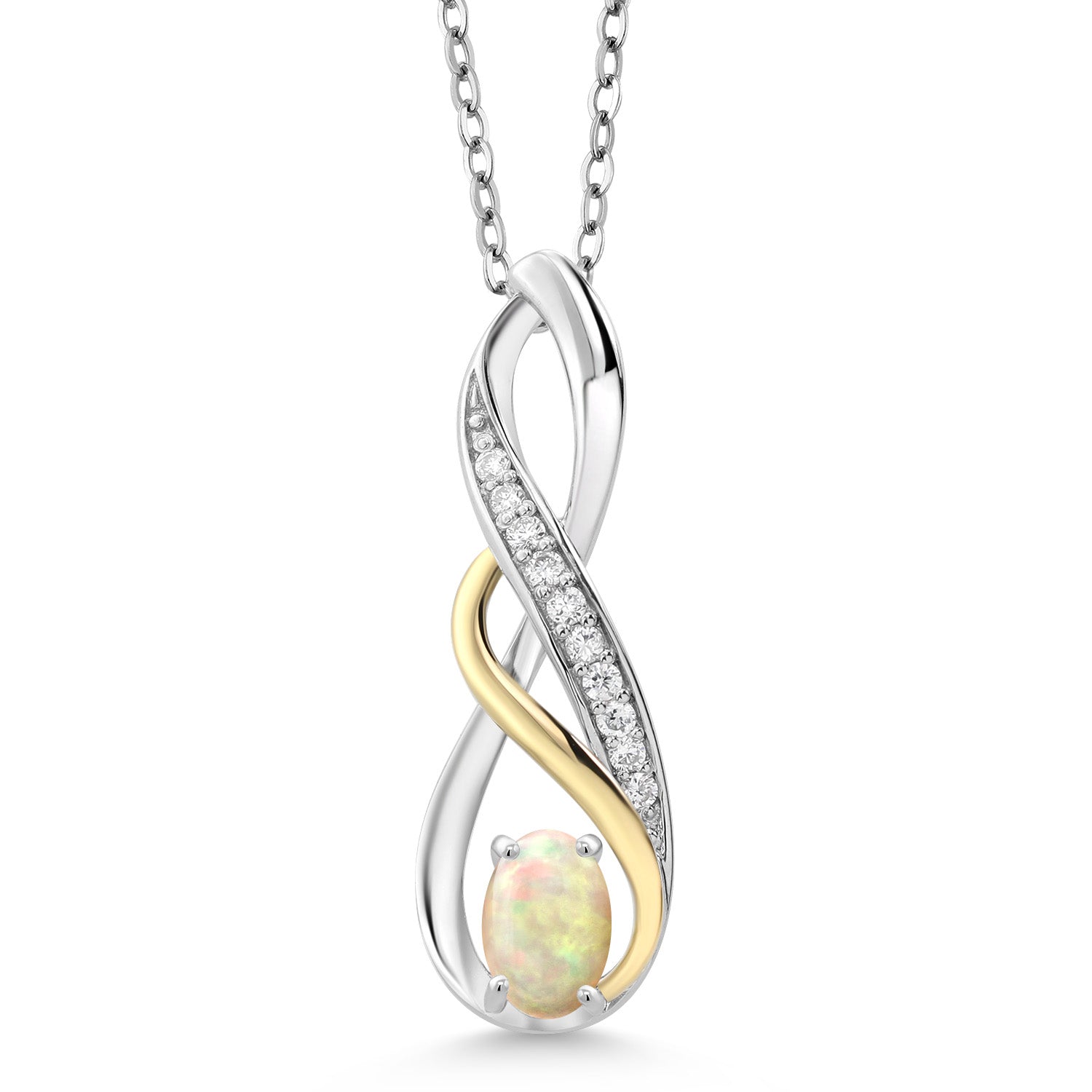 Ethiopian Opal-Cabochon - October_Pendant in 925 Sterling Silver and 10K Yellow Gold