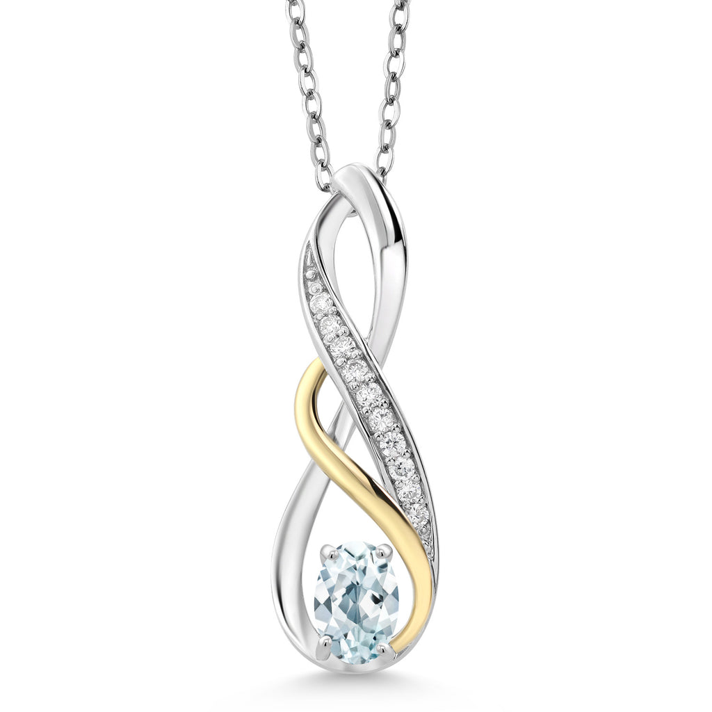 Aquamarine - March_Pendant in 925 Sterling Silver and 10K Yellow Gold