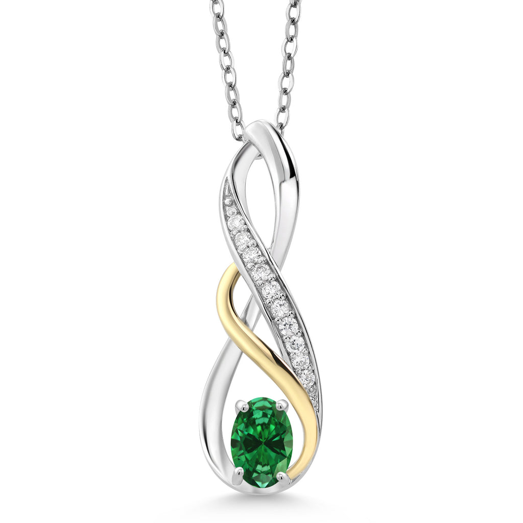 Created Emerald - May_Pendant in 925 Sterling Silver and 10K Yellow Gold