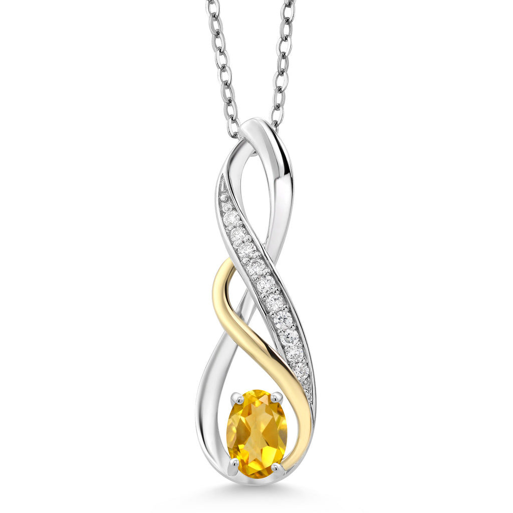 Citrine - November_Pendant in 925 Sterling Silver and 10K Yellow Gold