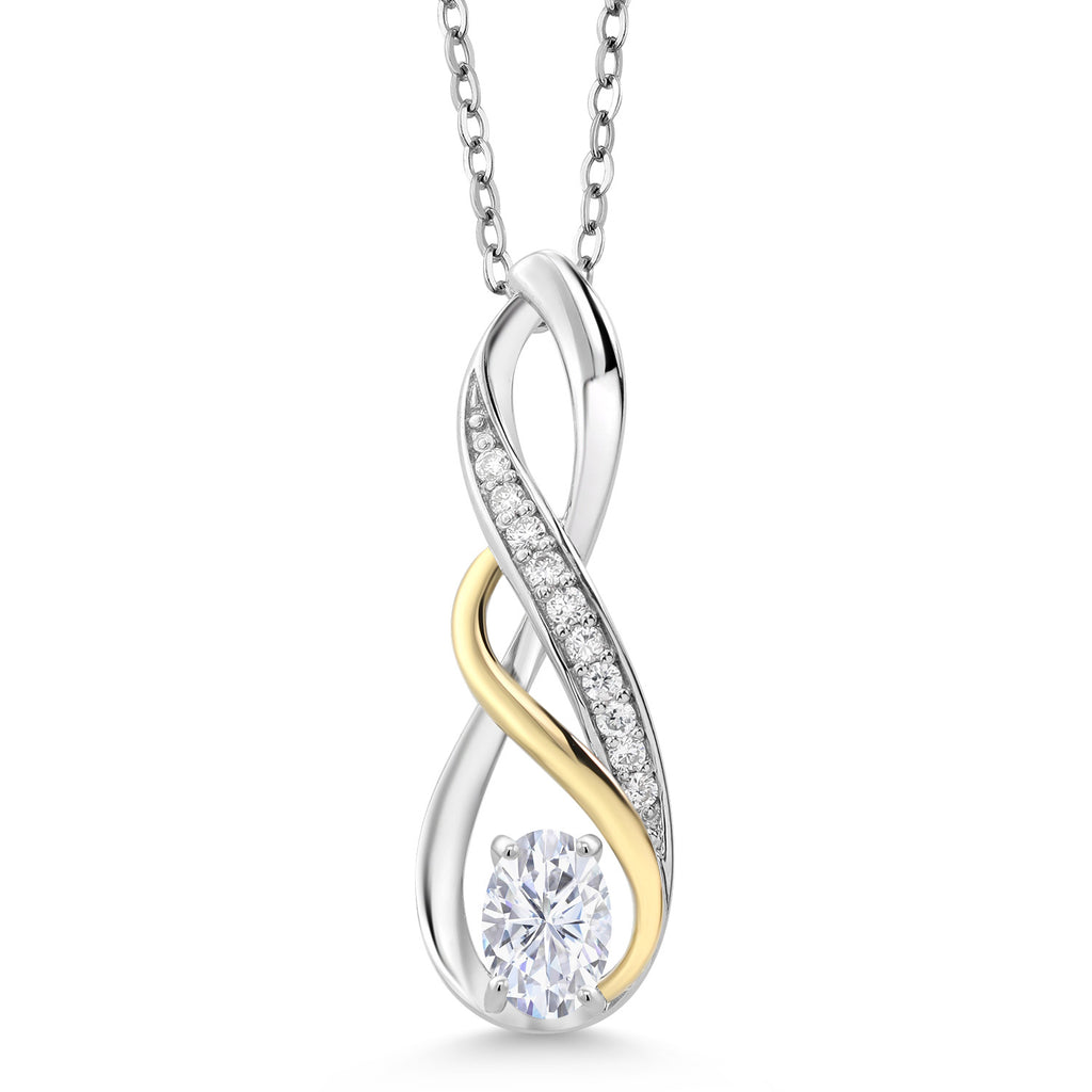 White Moissanite - April_Pendant in 925 Sterling Silver and 10K Yellow Gold