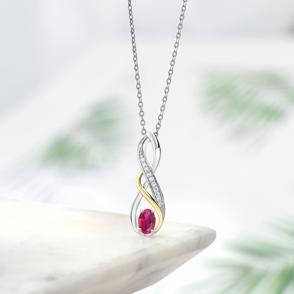 Created Ruby - July_Pendant in 925 Sterling Silver and 10K Yellow Gold
