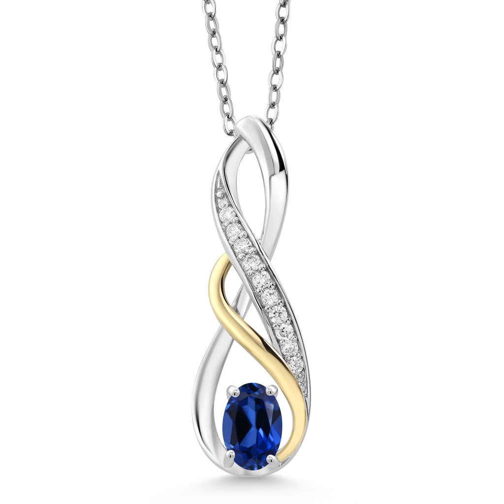 Blue Created Sapphire - September_Pendant in 925 Sterling Silver and 10K Yellow Gold