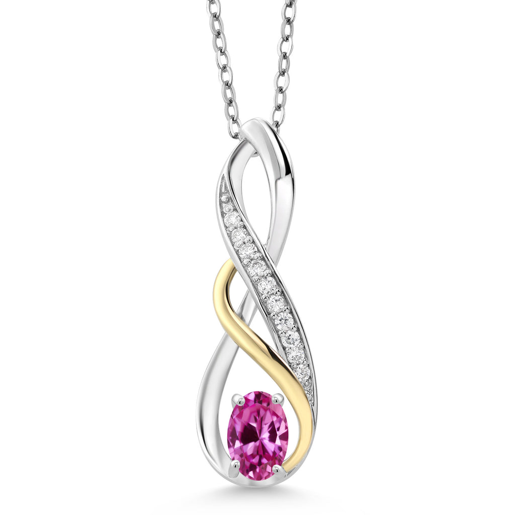 Pink Created Sapphire - September_Pendant in 925 Sterling Silver and 10K Yellow Gold