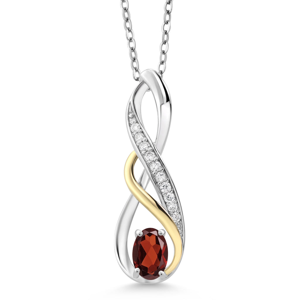 Garnet - January_Pendant in 925 Sterling Silver and 10K Yellow Gold