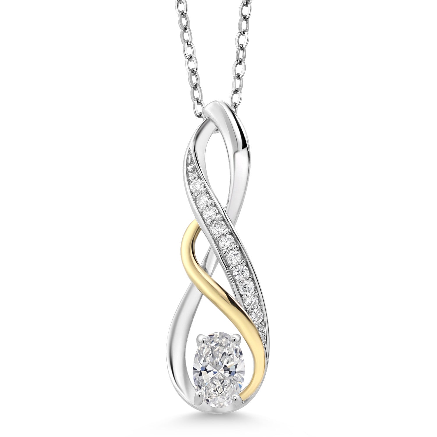 925 Silver and 10K Yellow Gold White Lab Grown Diamond Pendant Necklace for Women | 0.47 Cttw | Gemstone April Birthstone | Oval 6X4MM | With 18 Inch Chain