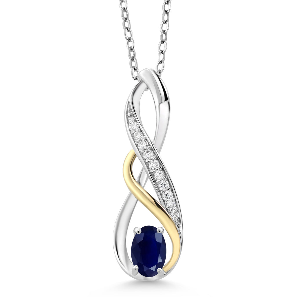 Blue Sapphire - September_Pendant in 925 Sterling Silver and 10K Yellow Gold