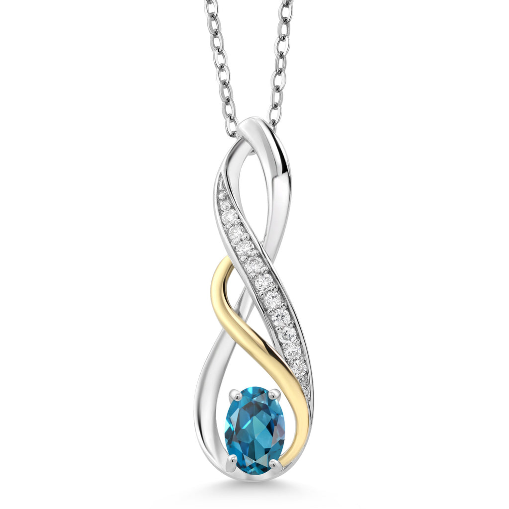 London Blue Topaz - November_Pendant in 925 Sterling Silver and 10K Yellow Gold