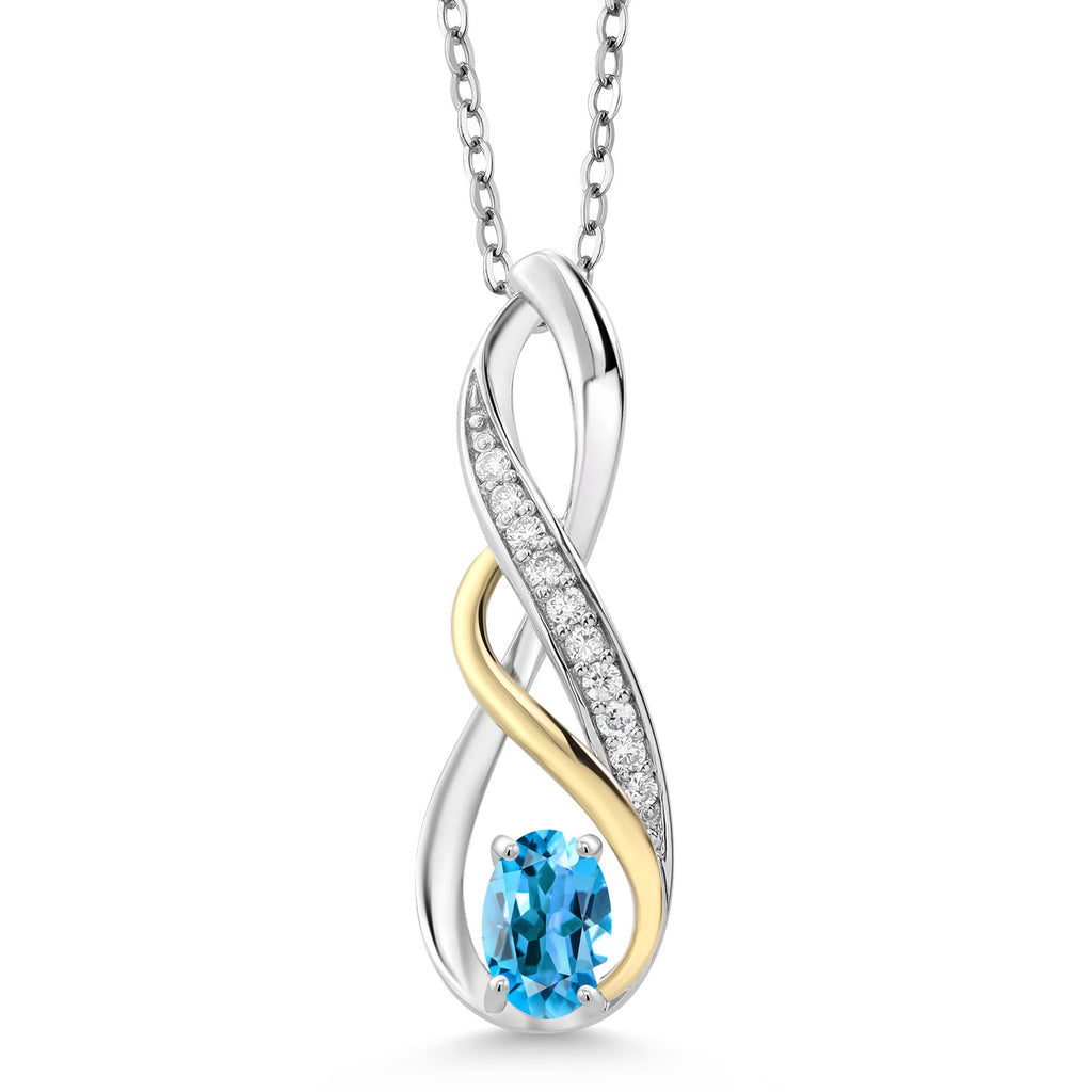 Swiss Blue Topaz - November_Pendant in 925 Sterling Silver and 10K Yellow Gold