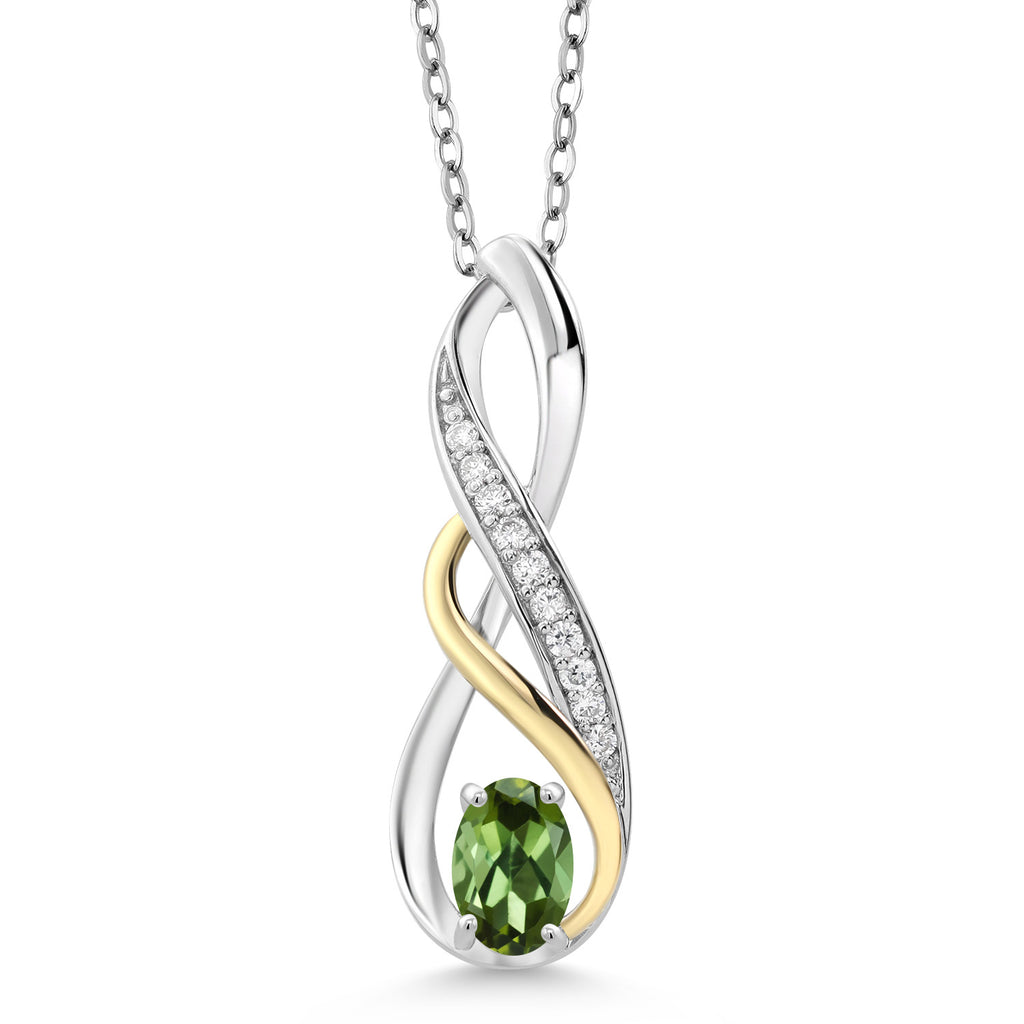 Green Tourmaline - October_Pendant in 925 Sterling Silver and 10K Yellow Gold