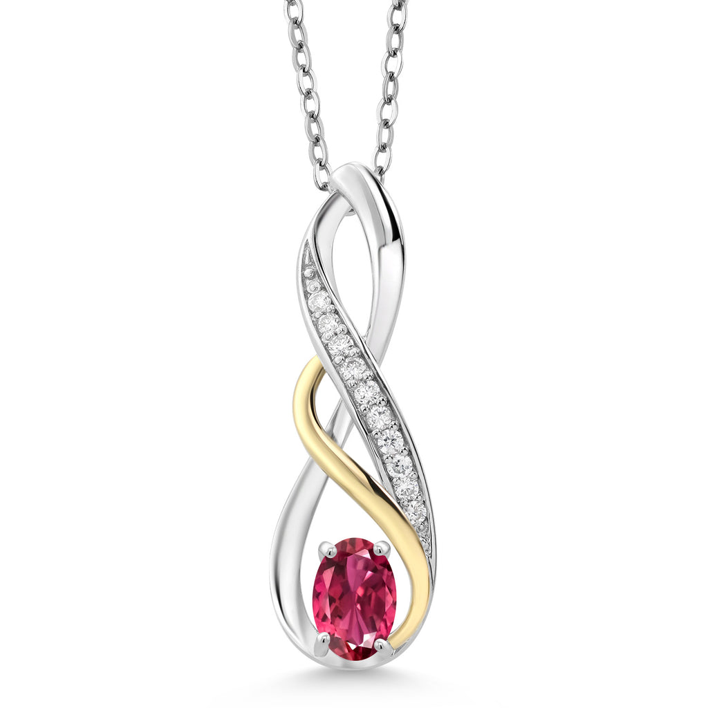 Pink Tourmaline - October_Pendant in 925 Sterling Silver and 10K Yellow Gold