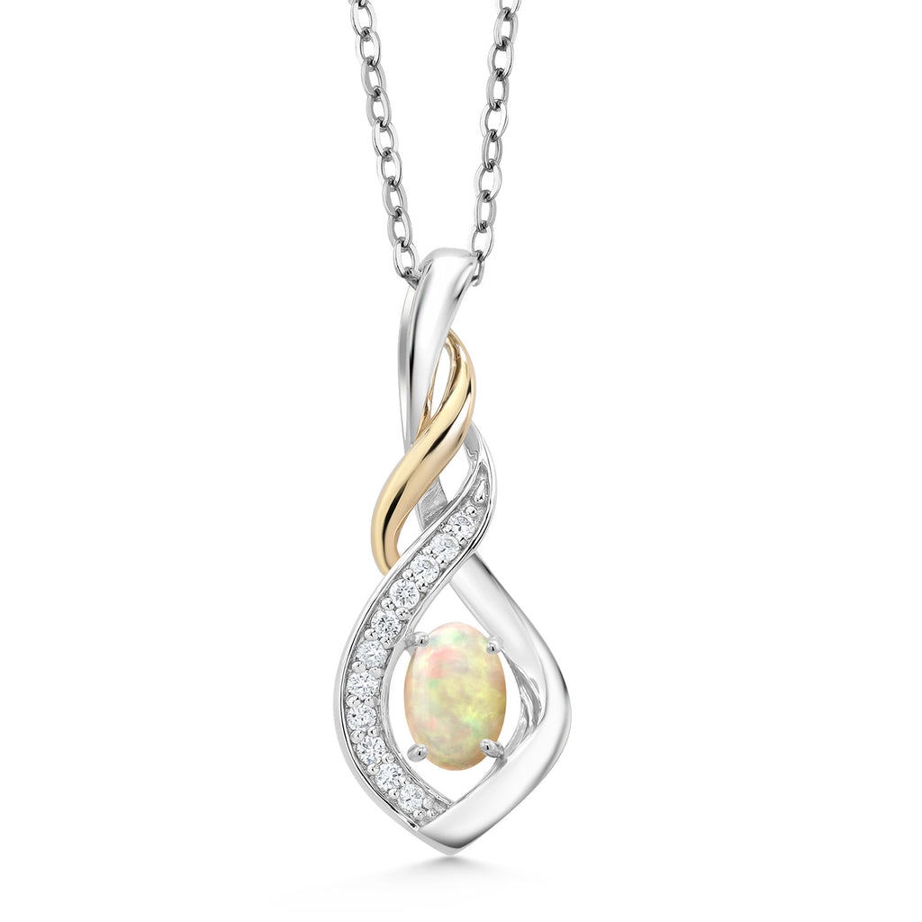 Ethiopian Opal - October_Pendant in 925 Sterling Silver and 10K Yellow Gold