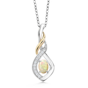 Ethiopian Opal - October_Pendant in 925 Sterling Silver and 10K Yellow Gold