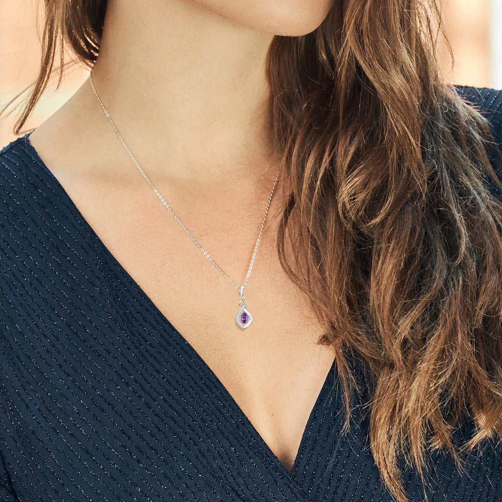 Amethyst - February_Pendant in 925 Sterling Silver and 10K Yellow Gold