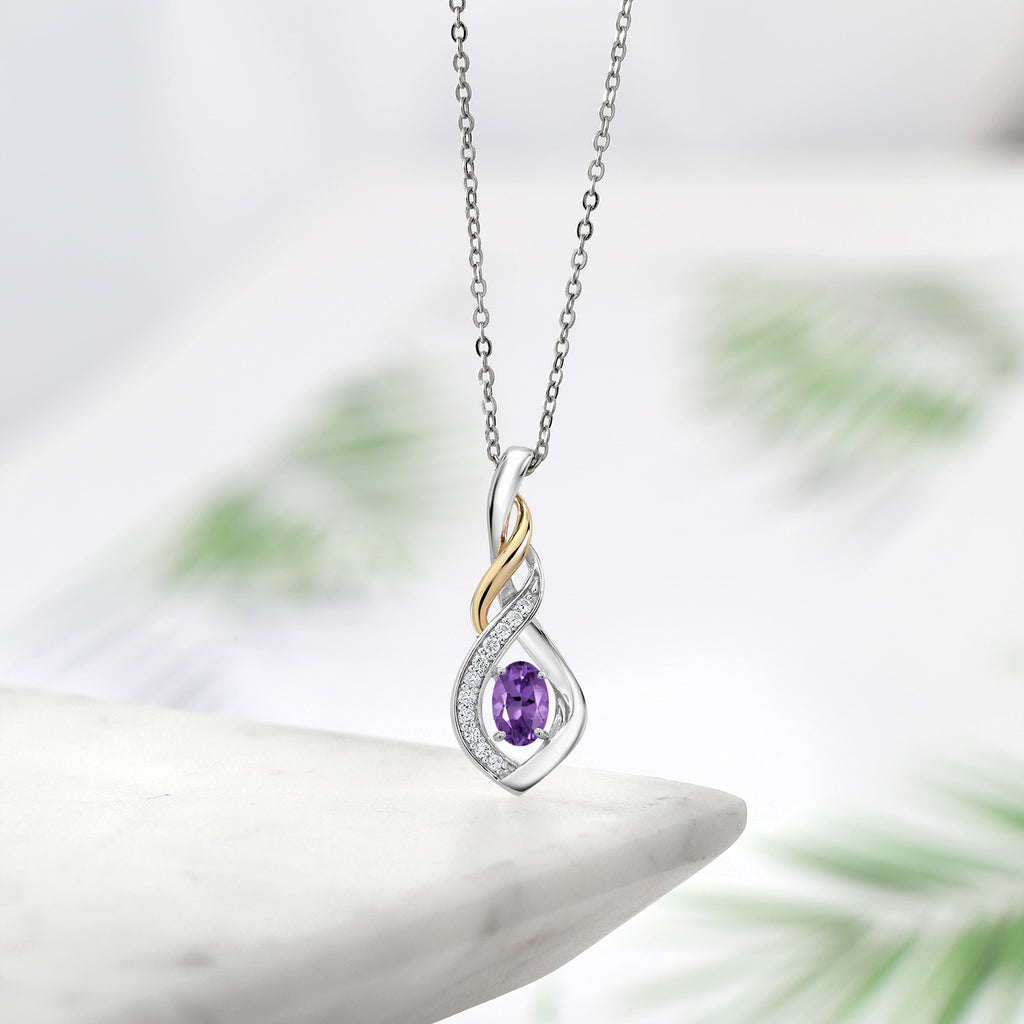 Amethyst - February_Pendant in 925 Sterling Silver and 10K Yellow Gold