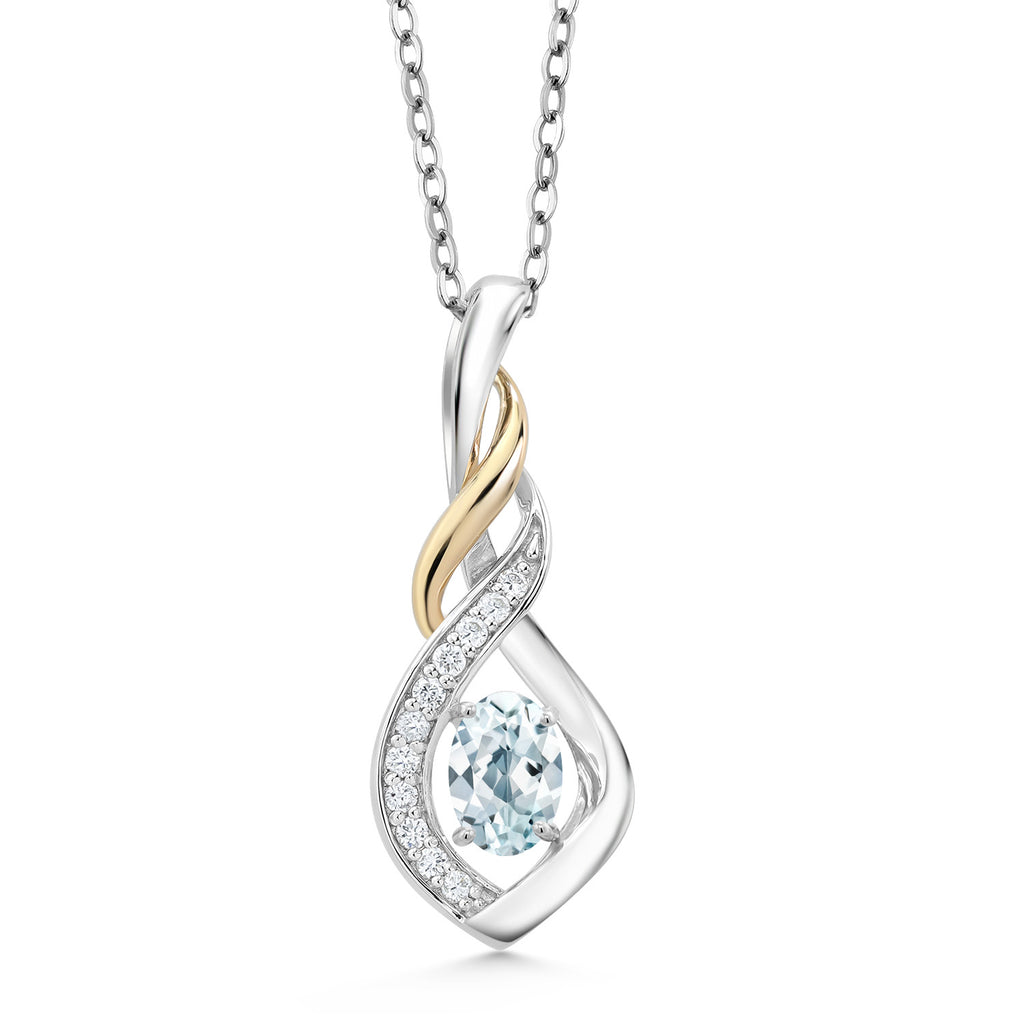 Aquamarine - March_Pendant in 925 Sterling Silver and 10K Yellow Gold