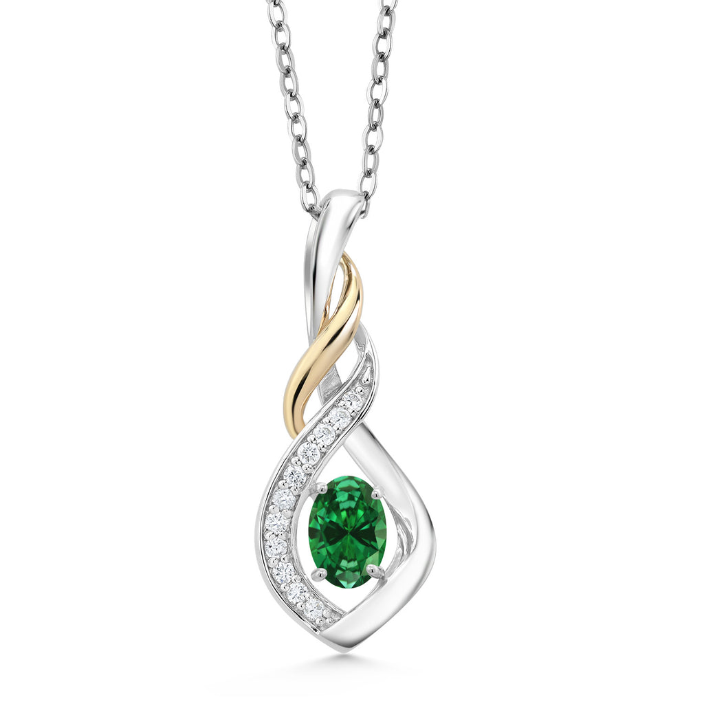 Simulated Emerald - May_Pendant in 925 Sterling Silver and 10K Yellow Gold