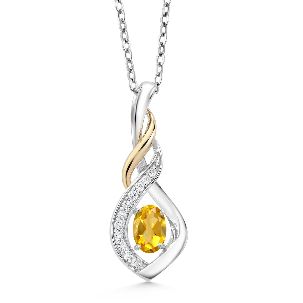 Citrine - November_Pendant in 925 Sterling Silver and 10K Yellow Gold